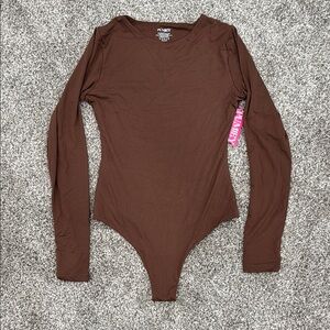 Pumiey Brown Fitted Long-sleeve Bodysuit ~ Women's Size Small